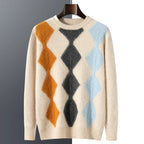 Colour Block Argyle Merino Wool Sweater for Men | Smart Casual Wear