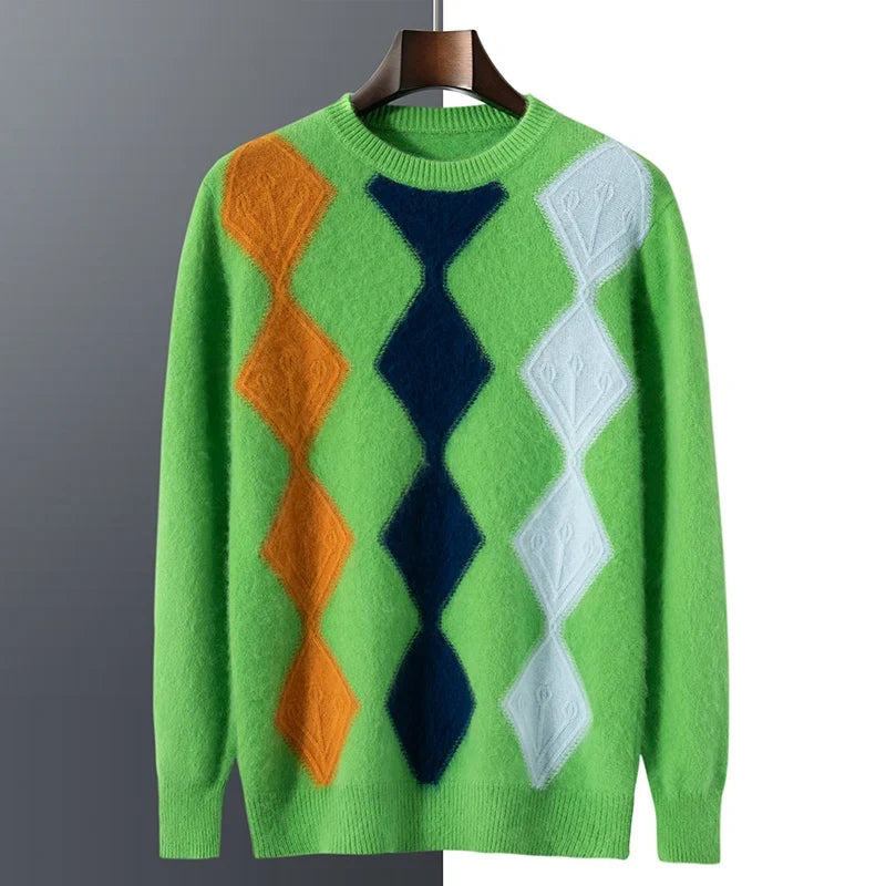 Colour Block Argyle Merino Wool Sweater for Men | Smart Casual Wear
