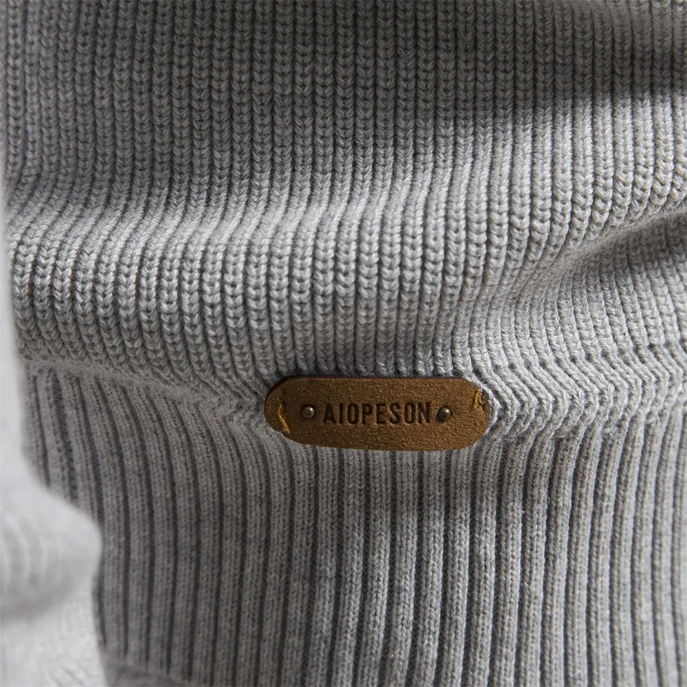 Cotton Zip Up High Collar Knit Cardigan for Men | Autumn Layering