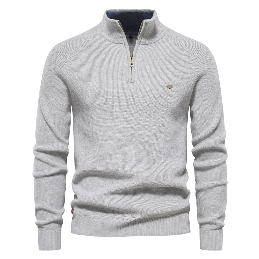 Cotton Zip Up High Collar Knit Cardigan for Men | Autumn Layering