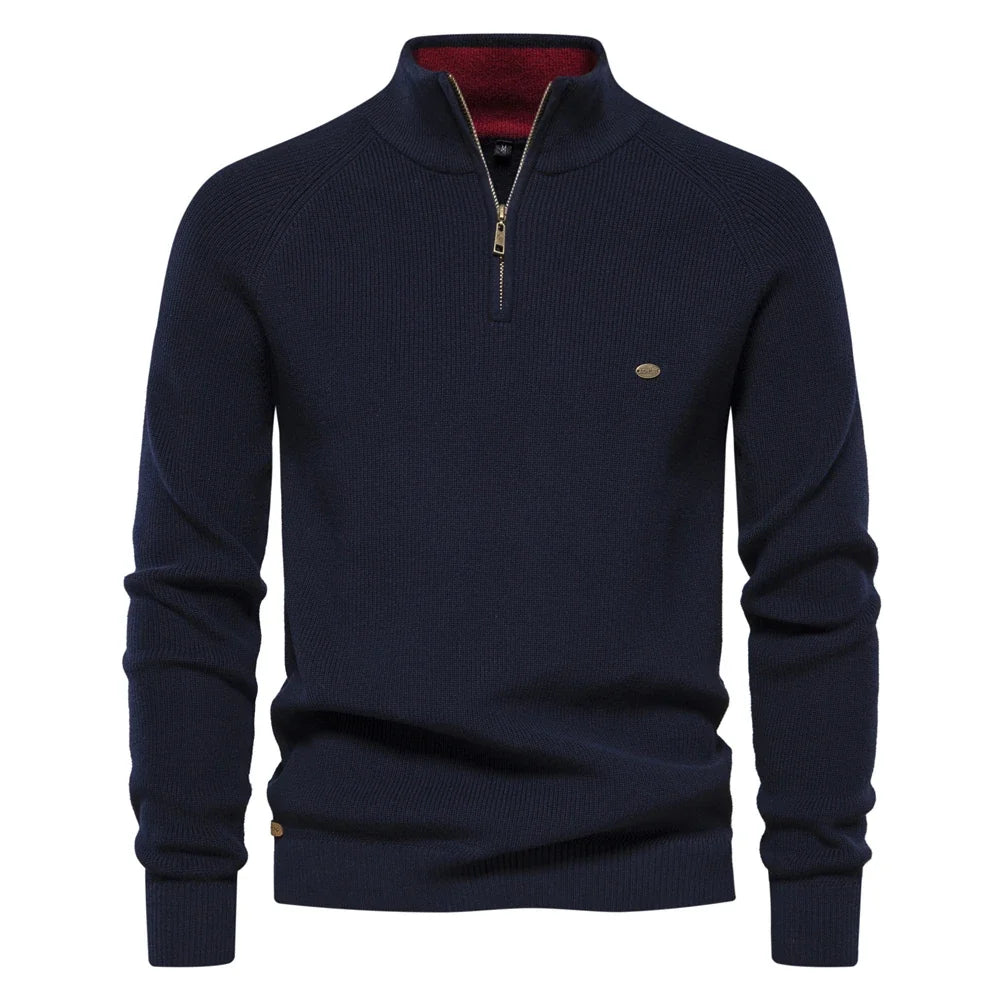 Cotton Zip Up High Collar Knit Cardigan for Men | Autumn Layering