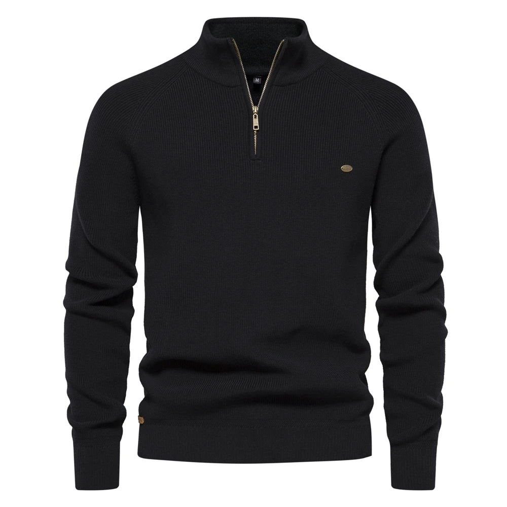 Cotton Zip Up High Collar Knit Cardigan for Men | Autumn Layering