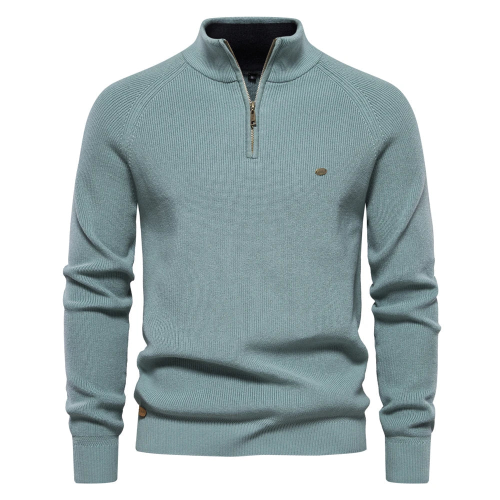 Cotton Zip Up High Collar Knit Cardigan for Men | Autumn Layering