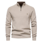 Cotton Zip Up High Collar Knit Cardigan for Men | Autumn Layering