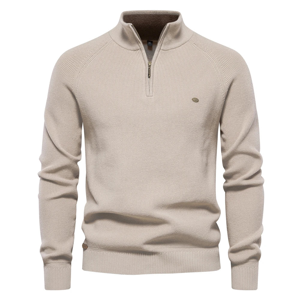 Cotton Zip Up High Collar Knit Cardigan for Men | Autumn Layering