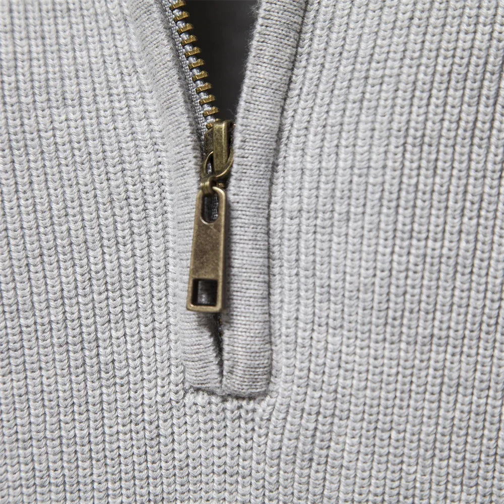Cotton Zip Up High Collar Knit Cardigan for Men | Autumn Layering