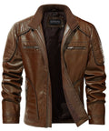 Quilted Shoulder Cafe Racer PU Leather Moto Jacket for Men | Casual Wear