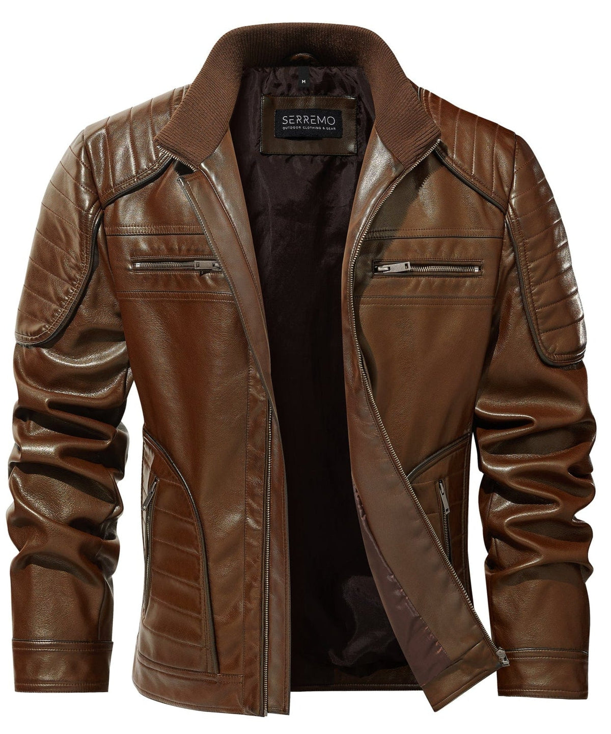 Quilted Shoulder Cafe Racer PU Leather Moto Jacket for Men | Casual Wear