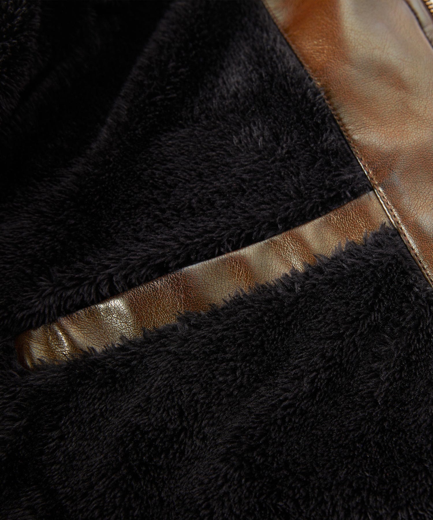 Shearling Collar Insulated PU Leather Aviator Jacket for Men | Winter Outerwear