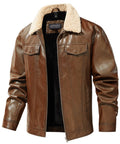 Shearling Collar Insulated PU Leather Aviator Jacket for Men | Winter Outerwear