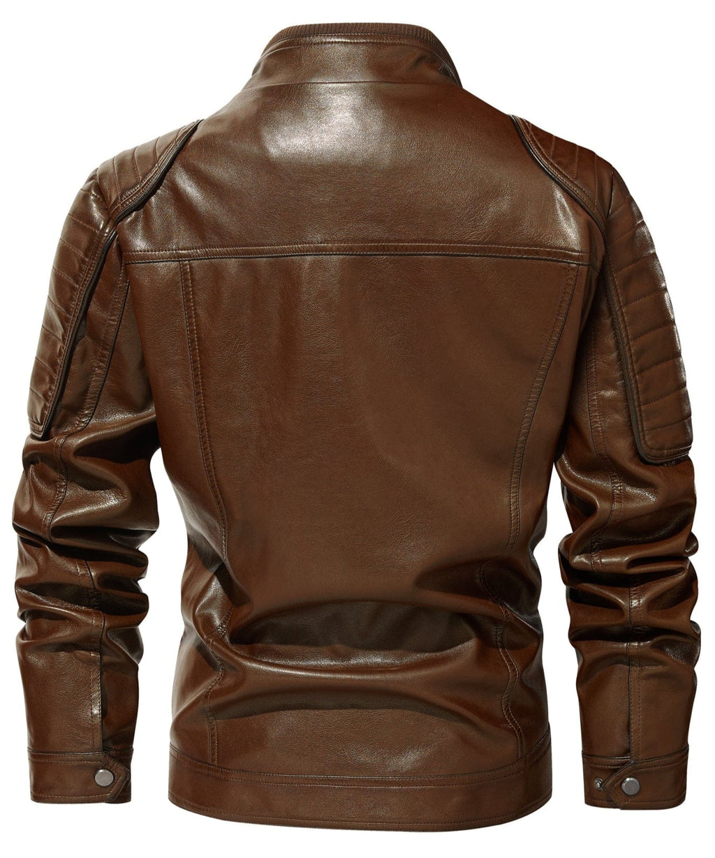 Quilted Shoulder Cafe Racer PU Leather Moto Jacket for Men | Casual Wear