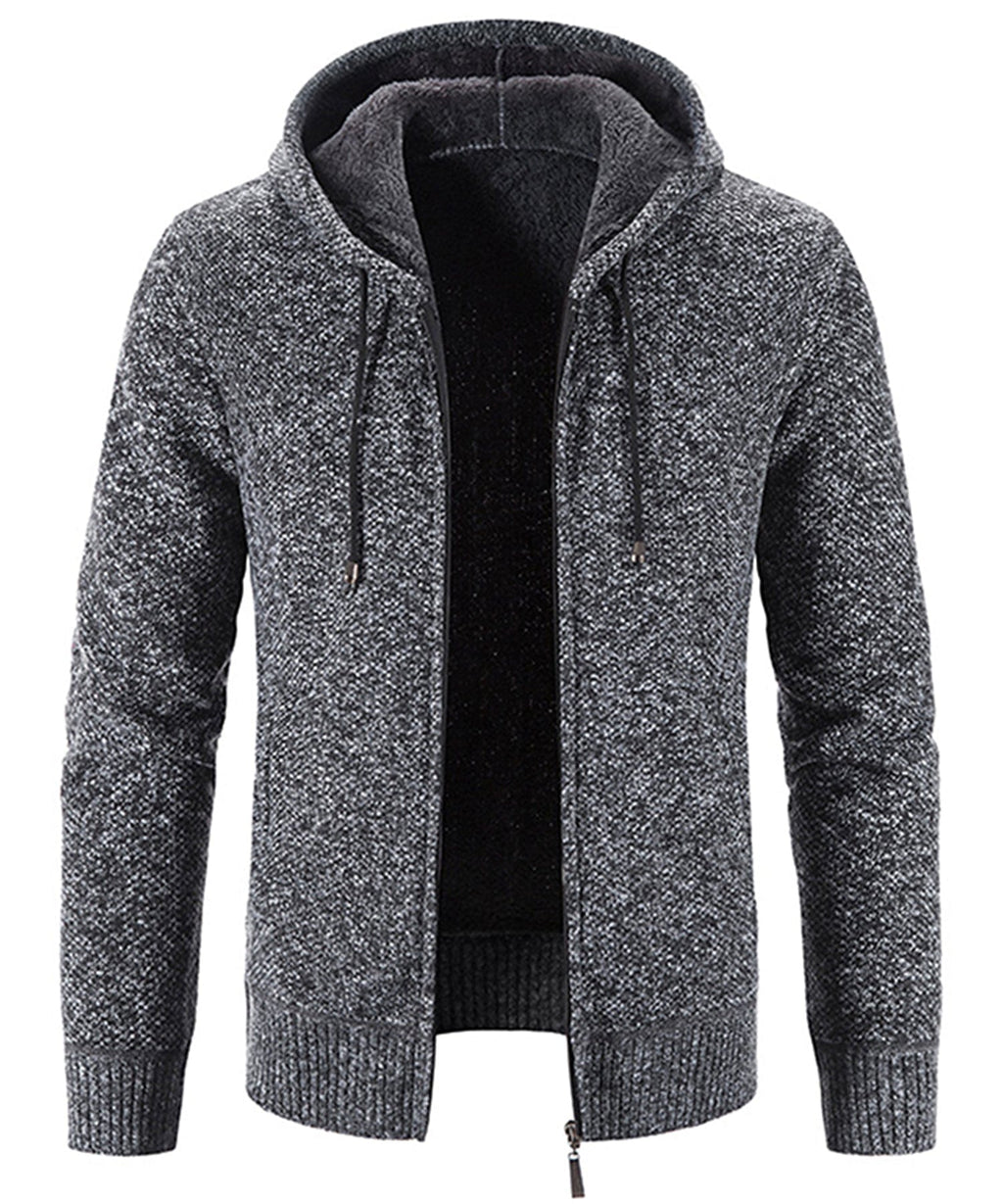 Textured Knit Zip Up Fleece Hoodie for Men | Cold Weather Layering