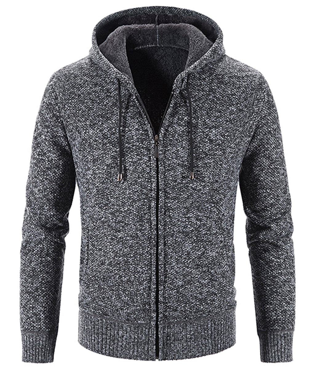 Textured Knit Zip Up Fleece Hoodie for Men | Cold Weather Layering