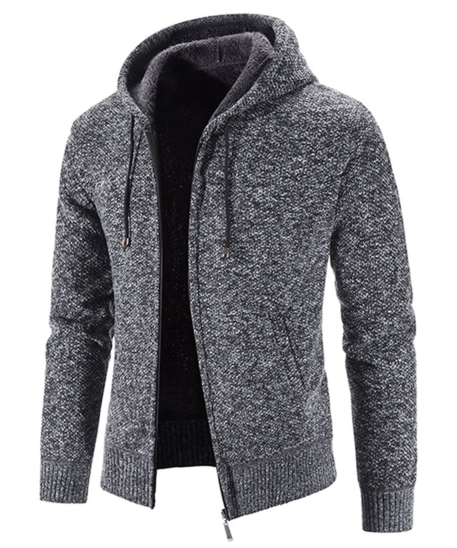 Textured Knit Zip Up Fleece Hoodie for Men | Cold Weather Layering