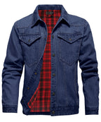 Flannel Lined Button Front Denim Shirt Jacket for Men | Cool Weather