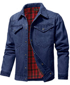 Flannel Lined Button Front Denim Shirt Jacket for Men | Cool Weather