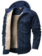 Hooded Faux Fur Lined Flannel Shirt Jacket for Men | Cold Weather