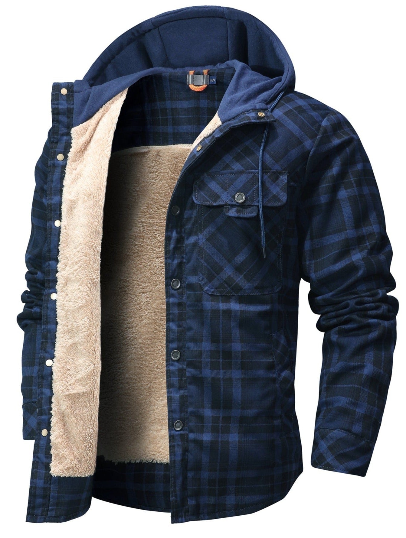 Hooded Faux Fur Lined Flannel Shirt Jacket for Men | Cold Weather