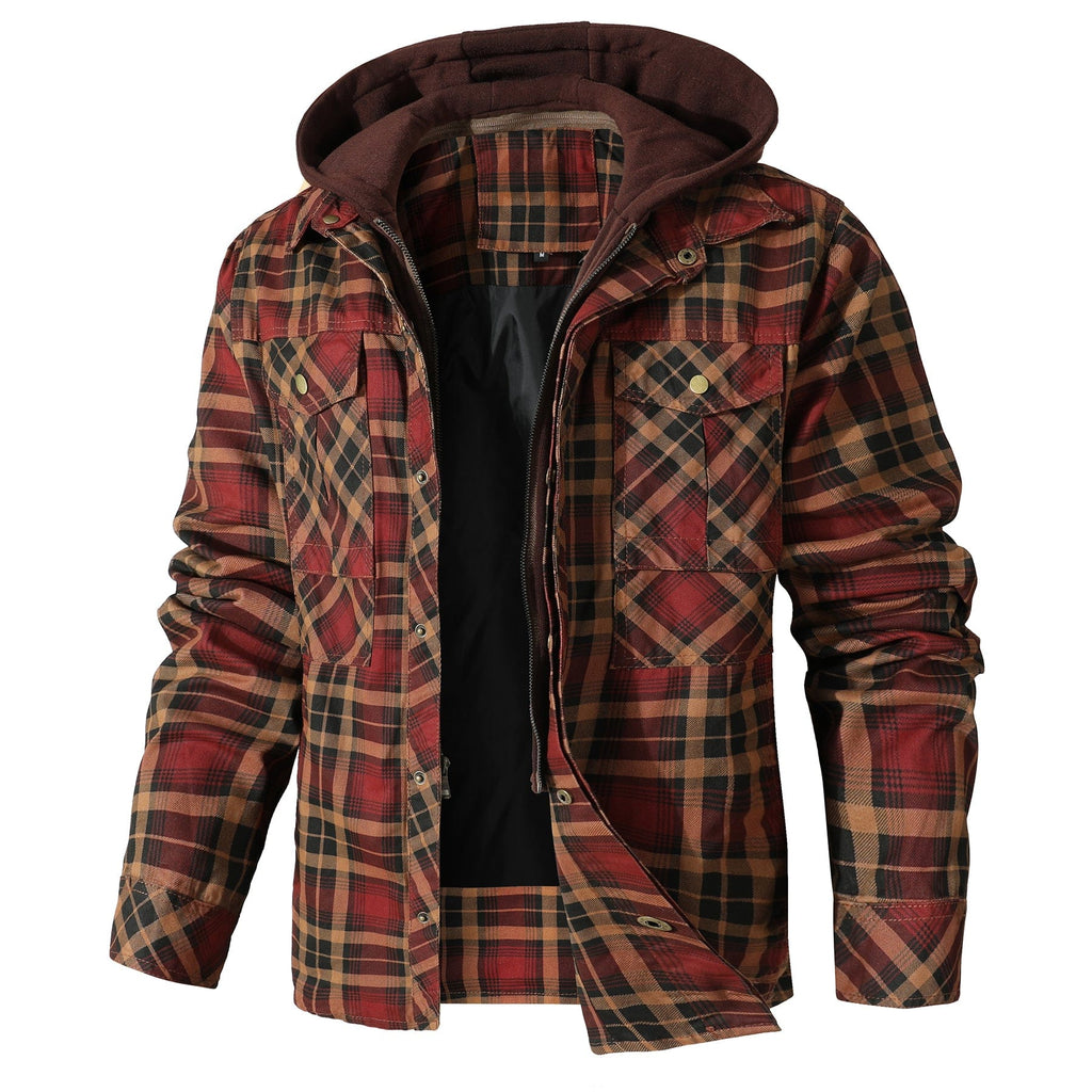 Quilted Insulated Hooded Flannel Jacket for Men | Outdoor Wear