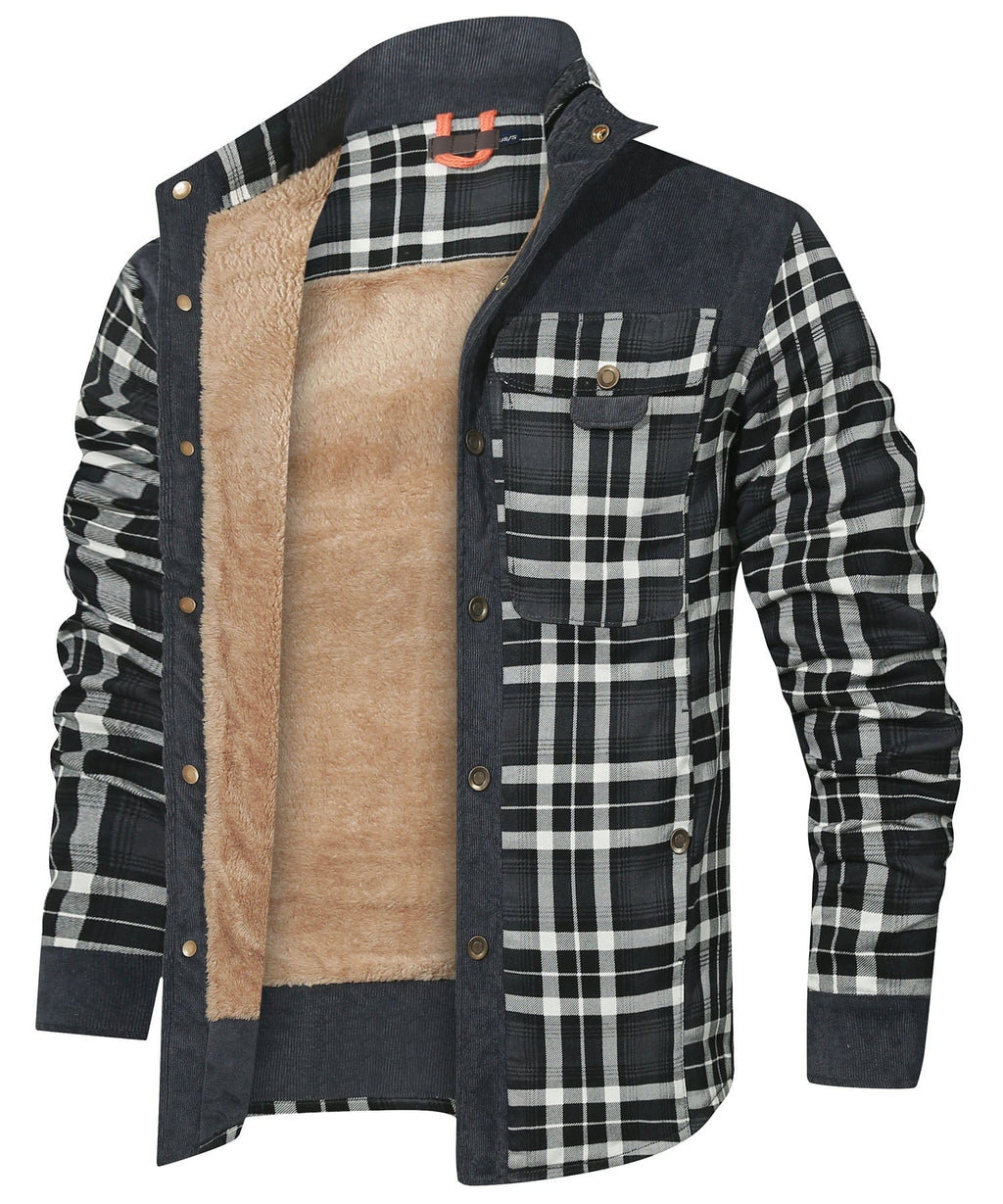 Snap Front Faux Fur Lined Flannel Jacket for Men | Winter Outerwear
