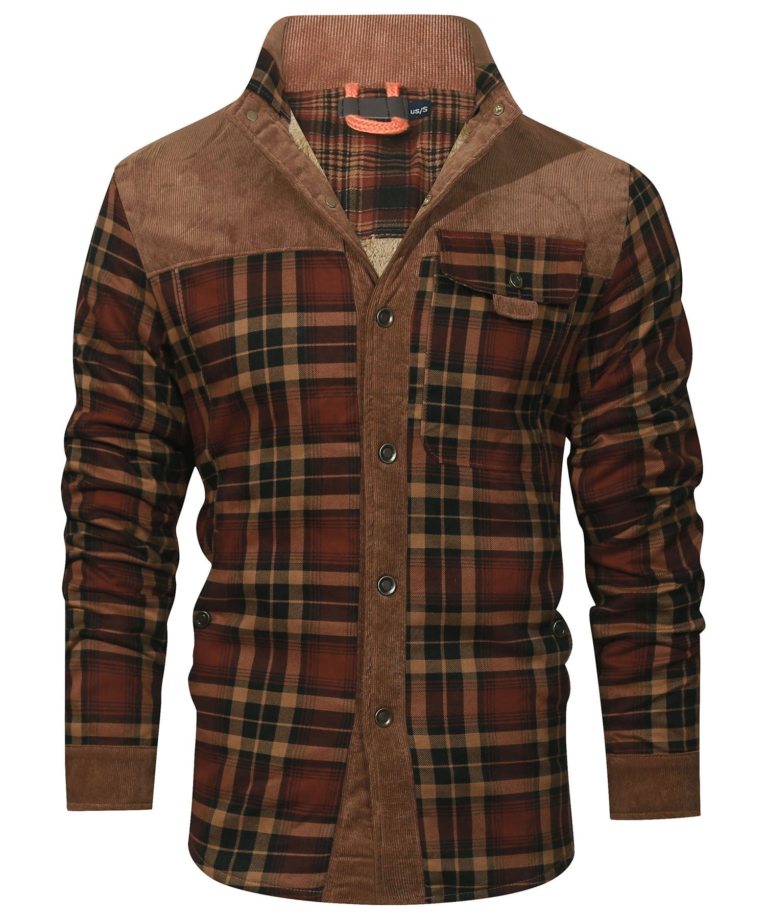 Snap Front Faux Fur Lined Flannel Jacket for Men | Winter Outerwear
