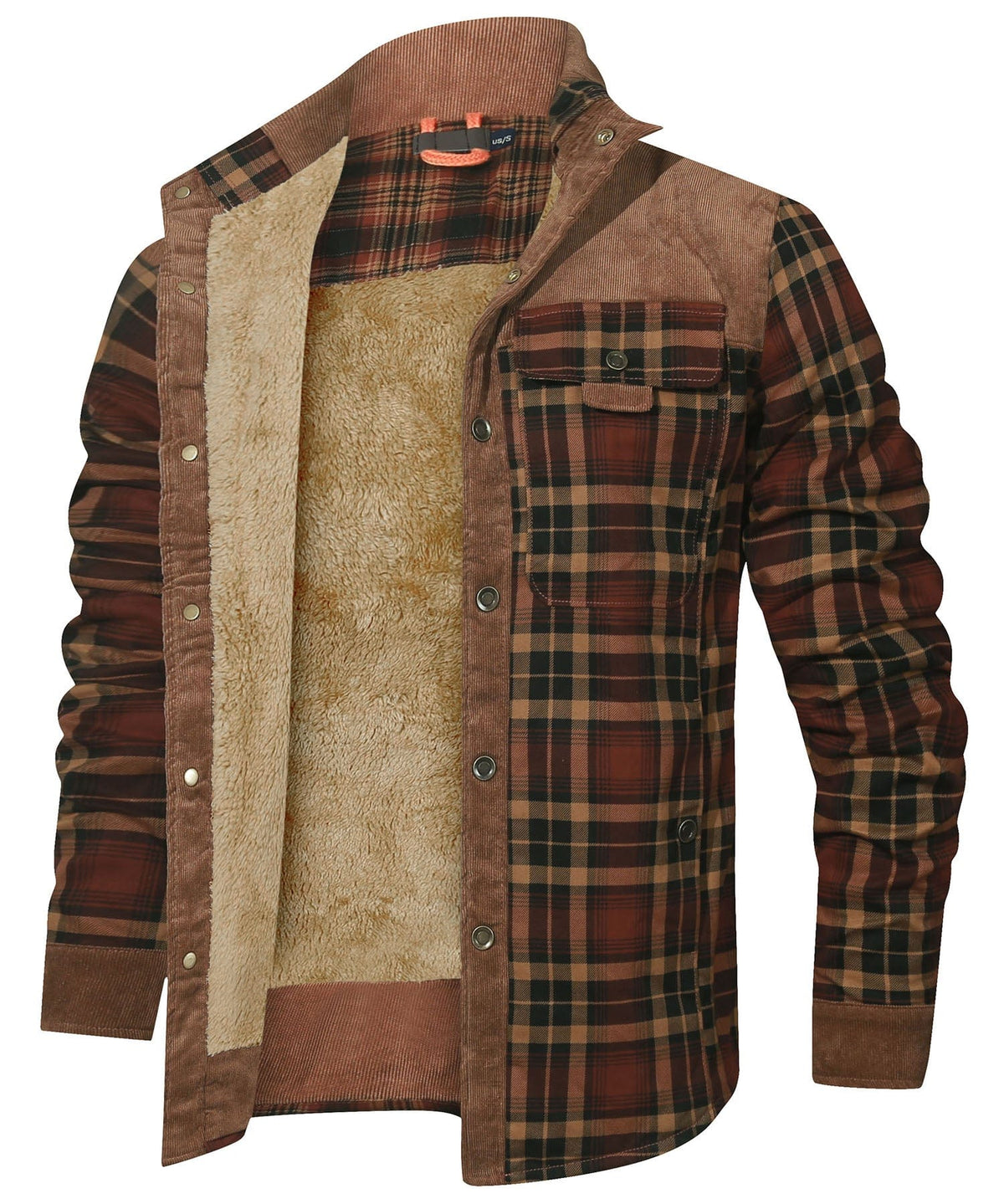 Snap Front Faux Fur Lined Flannel Jacket for Men | Winter Outerwear