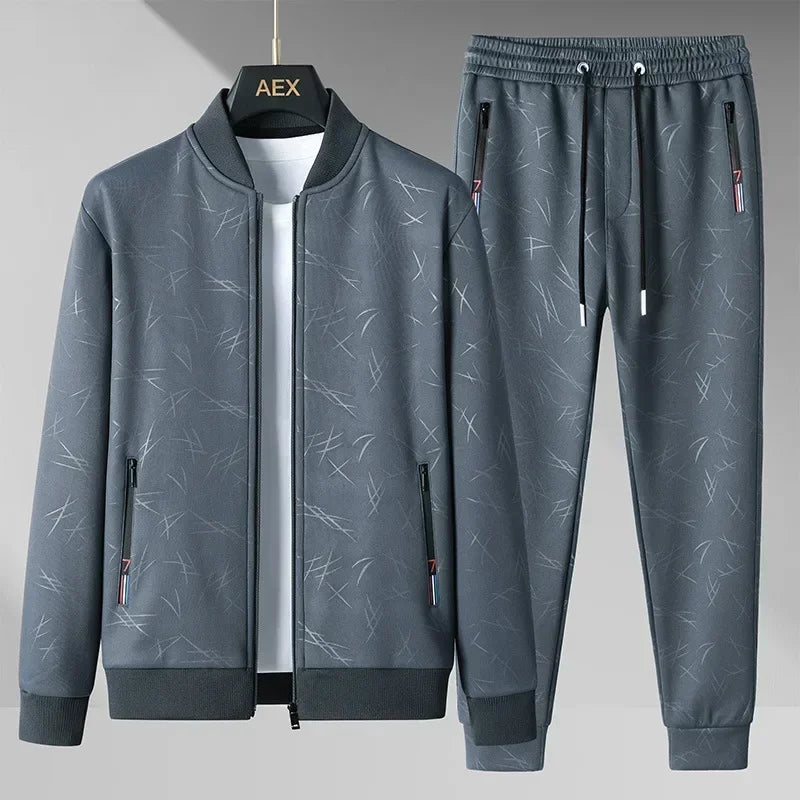 Graphic Print Full Zip Track Jacket and Jogger Set for Men | Casual Wear