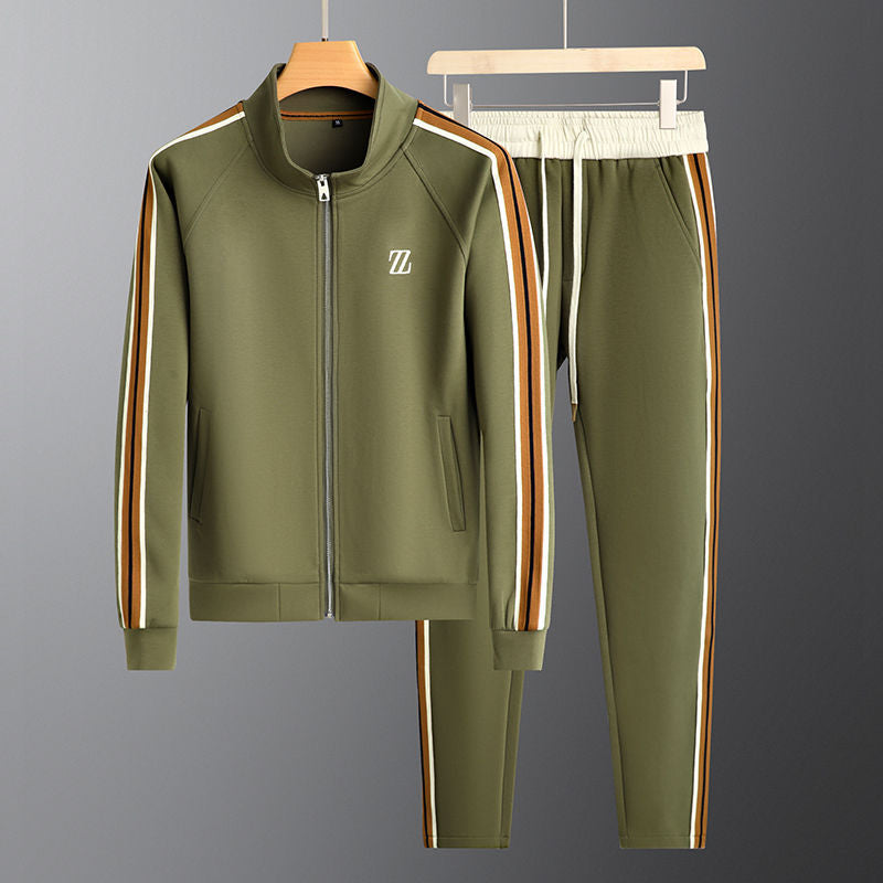 Striped Sleeve Full Zip Jacket and Jogger Set for Men | Athleisure Wear
