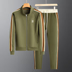 Striped Sleeve Full Zip Jacket and Jogger Set for Men | Athleisure Wear