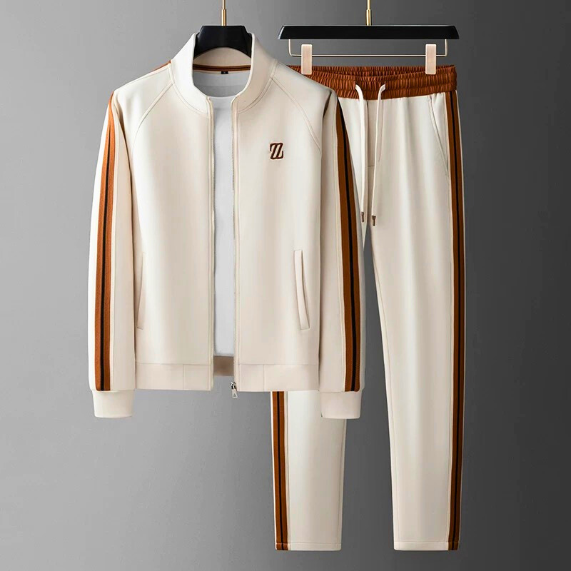Striped Sleeve Full Zip Jacket and Jogger Set for Men | Athleisure Wear