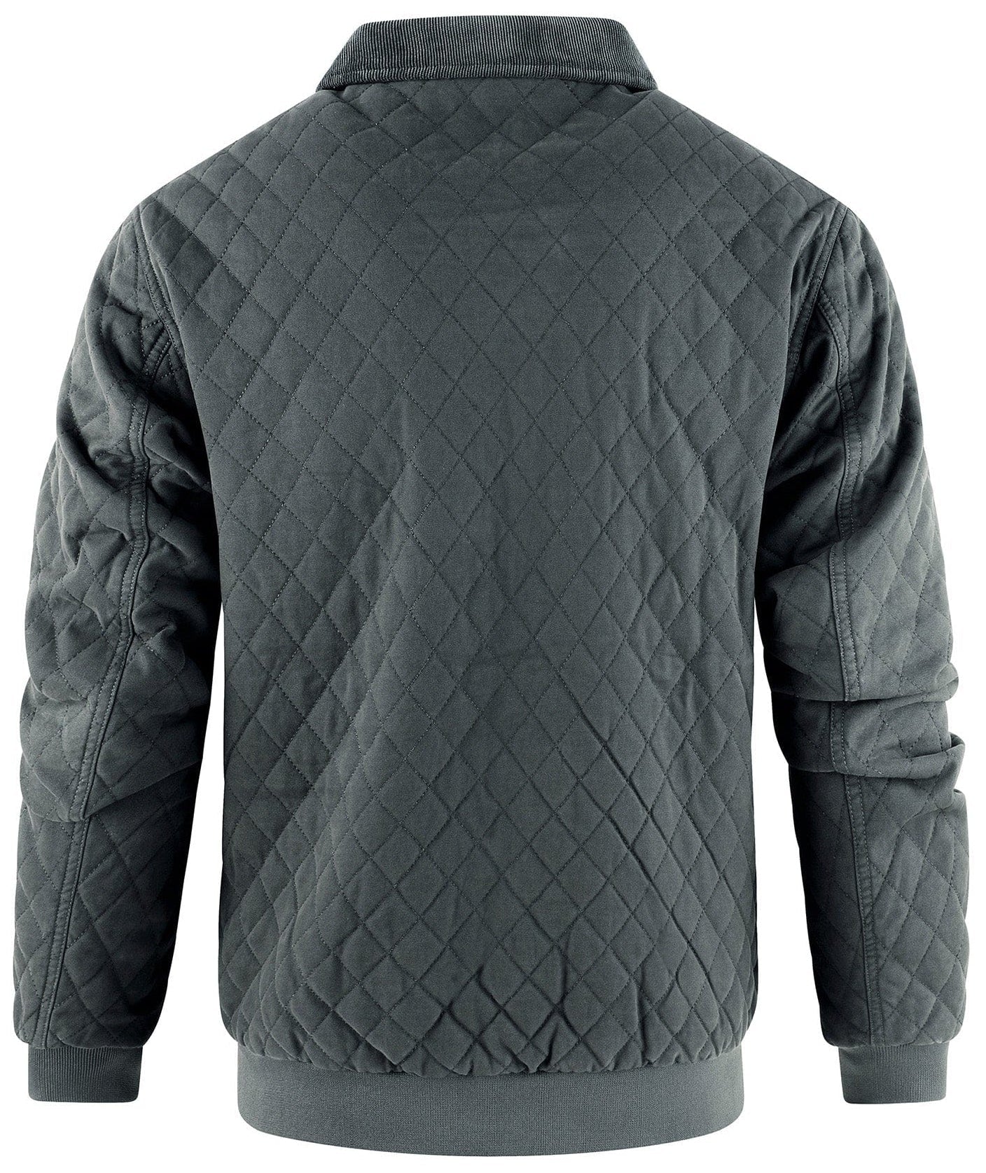 Diamond Quilted Corduroy Collar Zip Bomber Jacket for Men | Layering