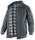 Diamond Quilted Corduroy Collar Zip Bomber Jacket for Men | Layering
