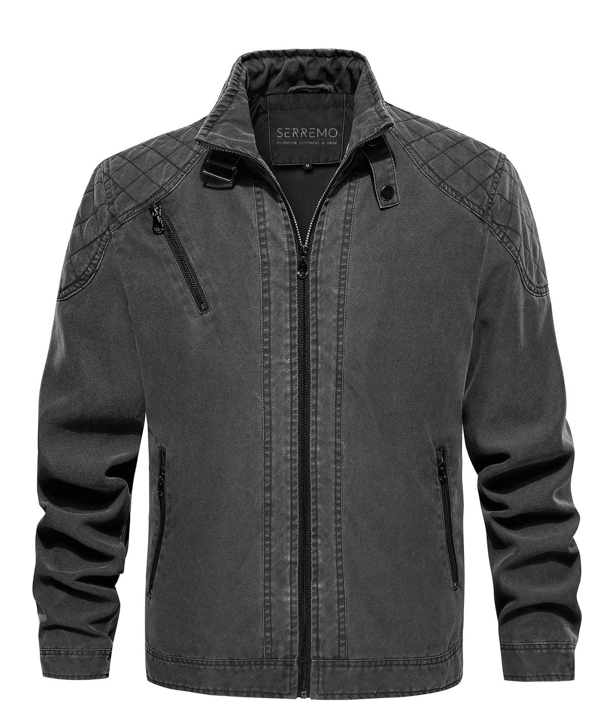 Washed Canvas Quilted Shoulder Moto Jacket for Men | Casual Wear