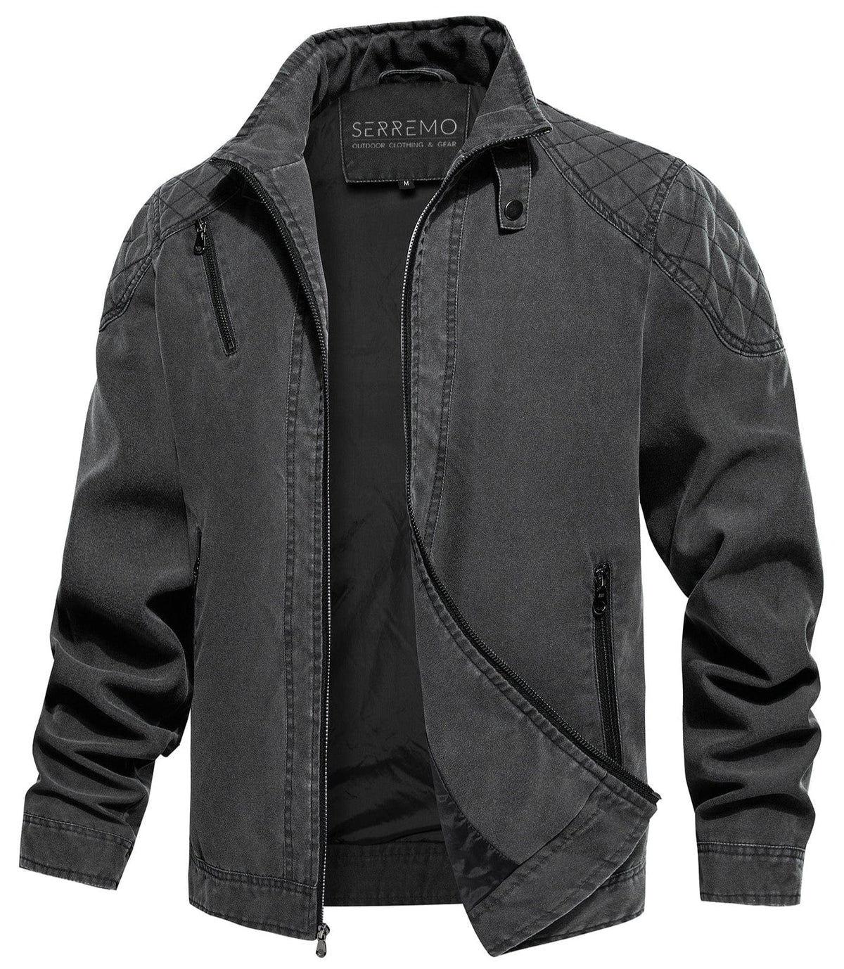 Washed Canvas Quilted Shoulder Moto Jacket for Men | Casual Wear