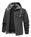 Distressed Canvas Jacket with Plaid Lined Hood for Men | Casual Wear