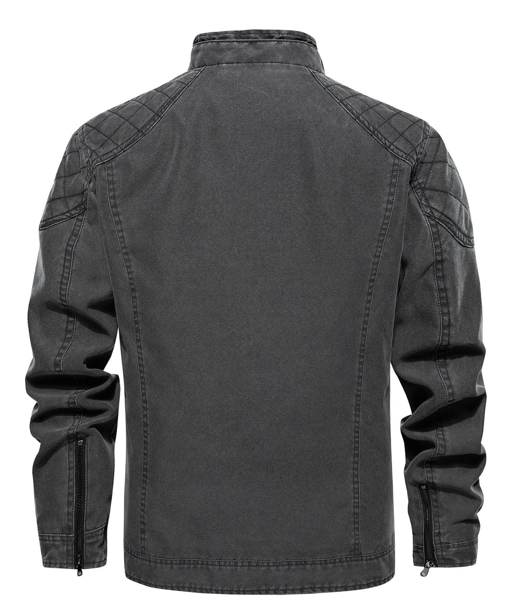 Washed Canvas Quilted Shoulder Moto Jacket for Men | Casual Wear