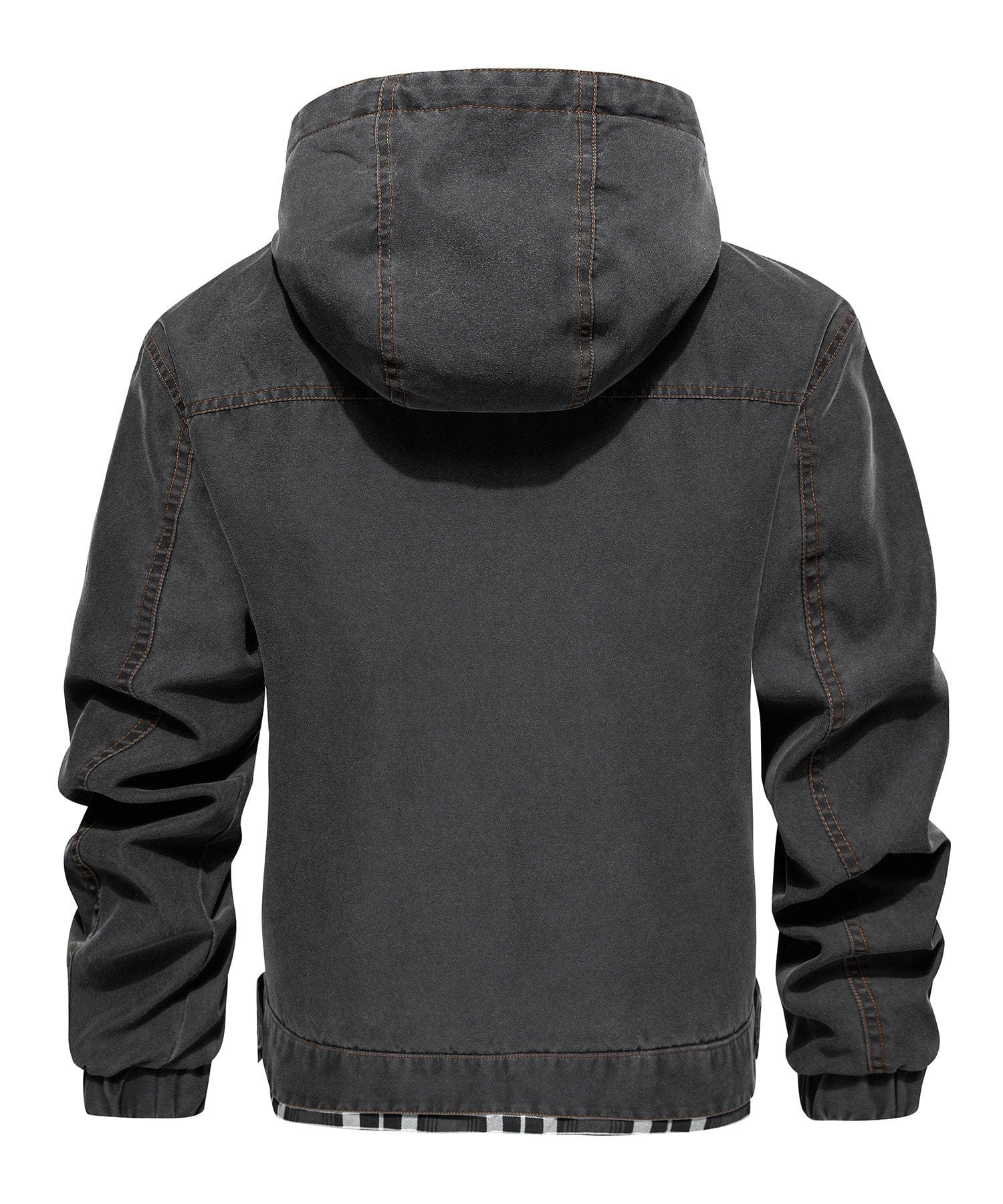 Distressed Canvas Jacket with Plaid Lined Hood for Men | Casual Wear