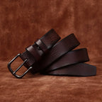 Genuine Leather Belt with Rounded Metal Buckle