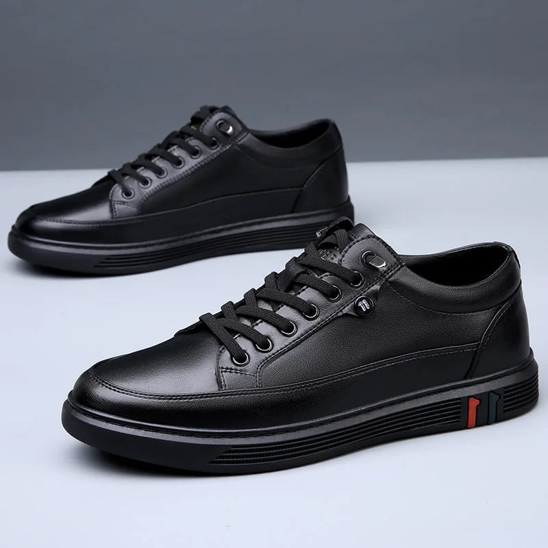 Genuine Leather Low Profile Lace Up Sneakers for Men | Spring and Autumn Wear