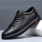 Genuine Leather Low Profile Lace Up Sneakers for Men | Spring and Autumn Wear