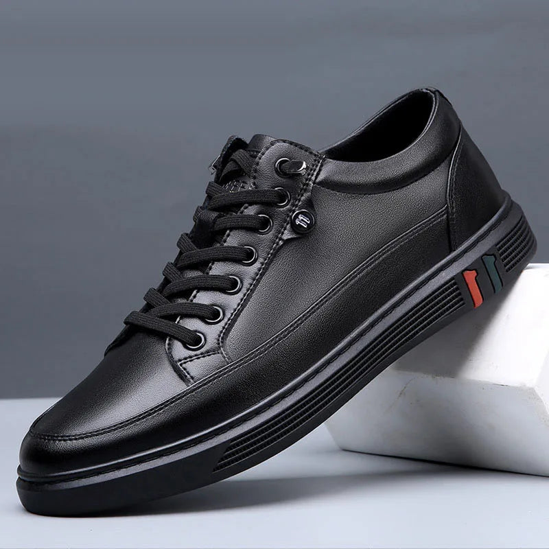 Genuine Leather Low Profile Lace Up Sneakers for Men | Spring and Autumn Wear