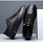 Genuine Leather Low Profile Lace Up Sneakers for Men | Spring and Autumn Wear