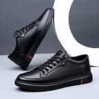 Genuine Leather Low Profile Lace Up Sneakers for Men | Spring and Autumn Wear