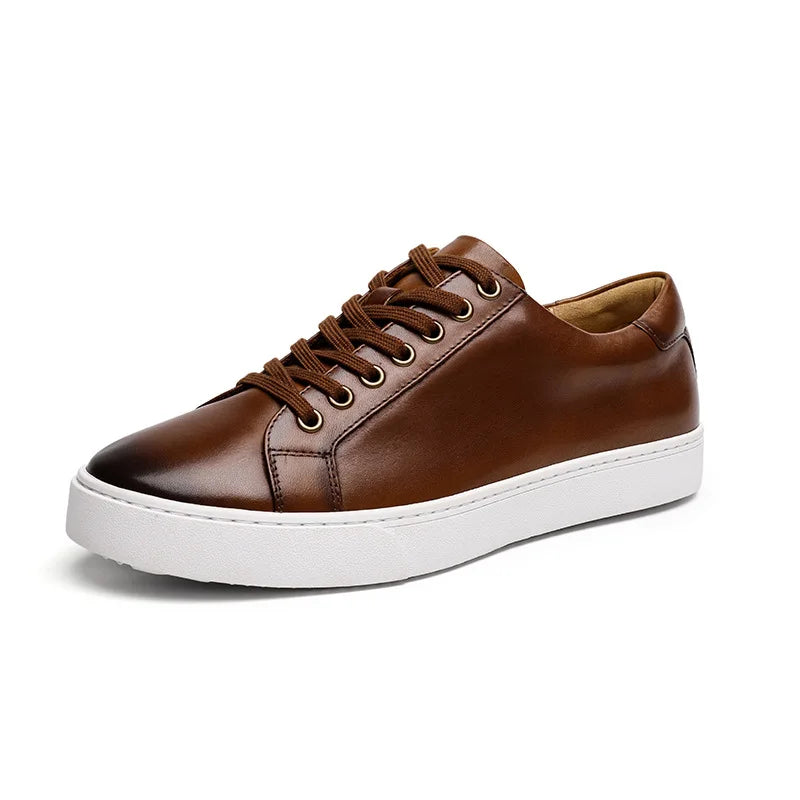 Genuine Leather Thick Sole Low Top Sneakers for Men | Smart Casual Wear