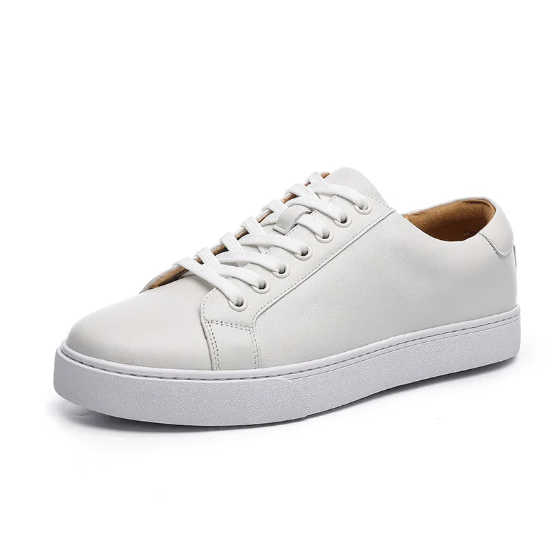 Genuine Leather Thick Sole Low Top Sneakers for Men | Smart Casual Wear