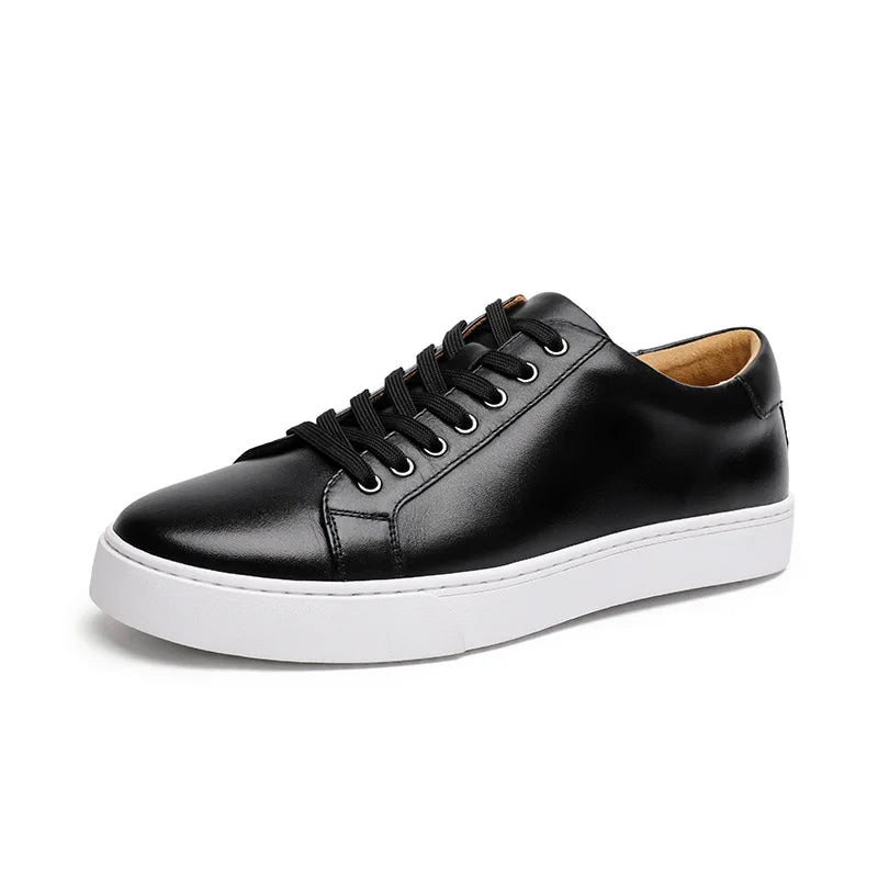 Genuine Leather Thick Sole Low Top Sneakers for Men | Smart Casual Wear