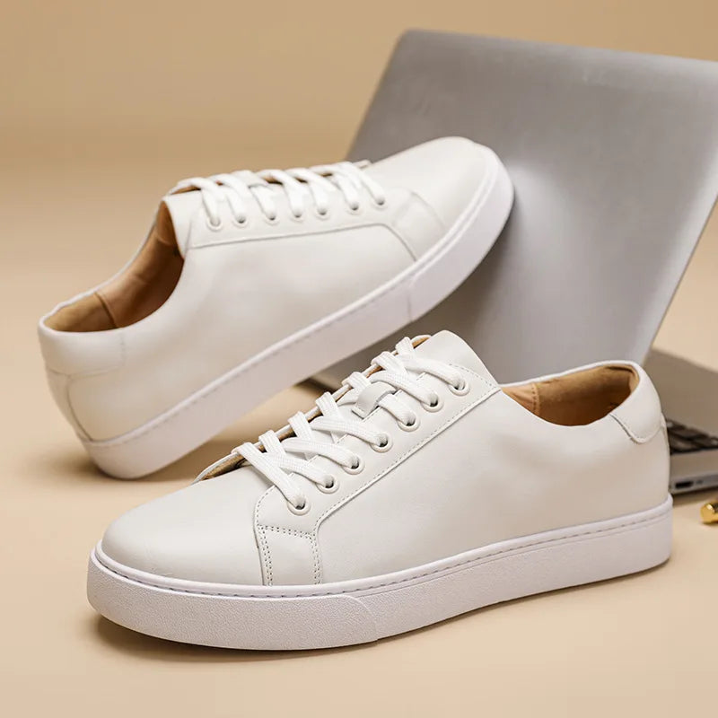 Genuine Leather Thick Sole Low Top Sneakers for Men | Smart Casual Wear