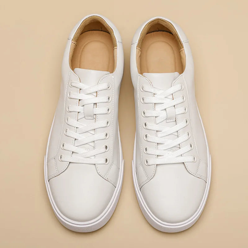 Genuine Leather Thick Sole Low Top Sneakers for Men | Smart Casual Wear