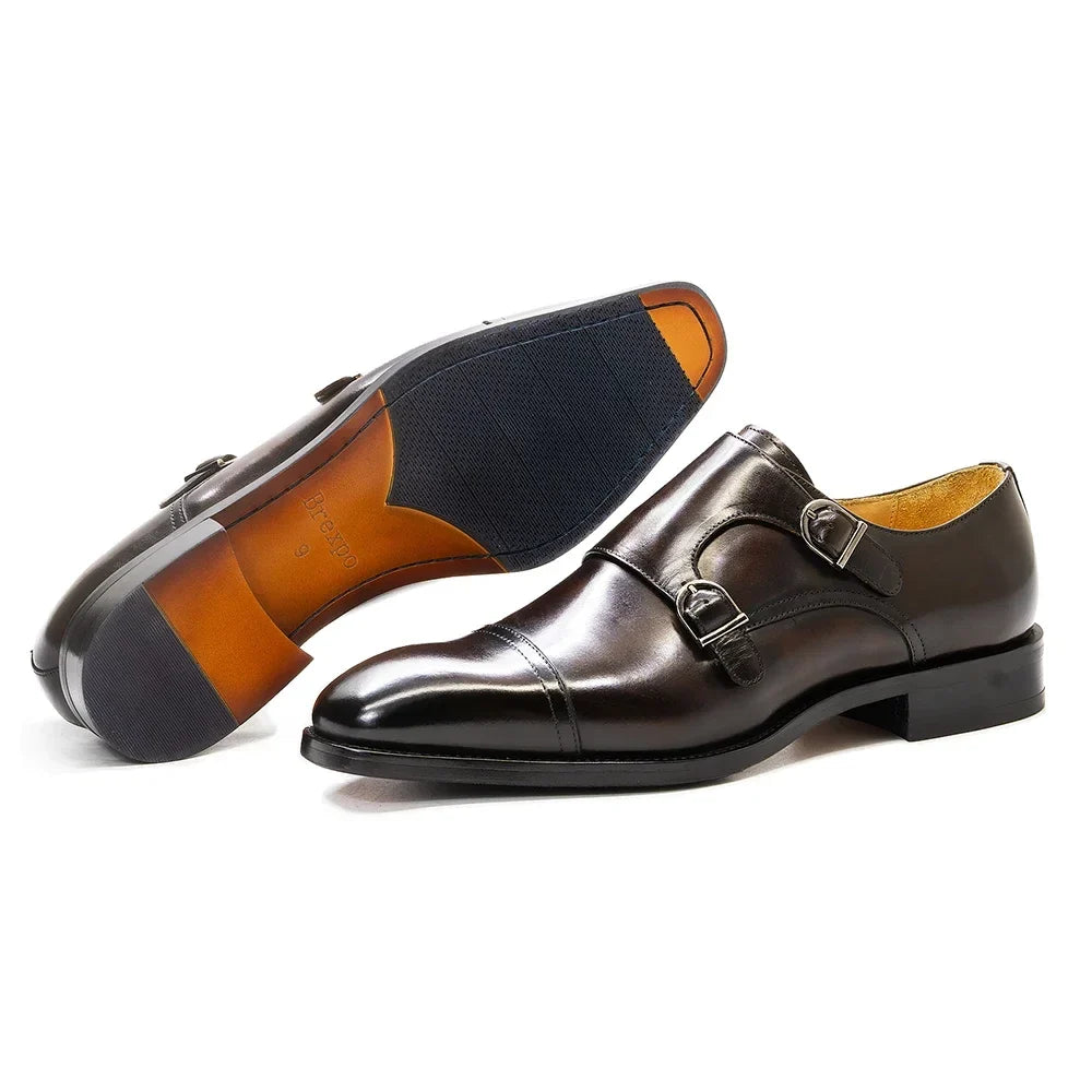 Genuine Leather Double Monk Strap Shoes for Men | Business and Formal Wear