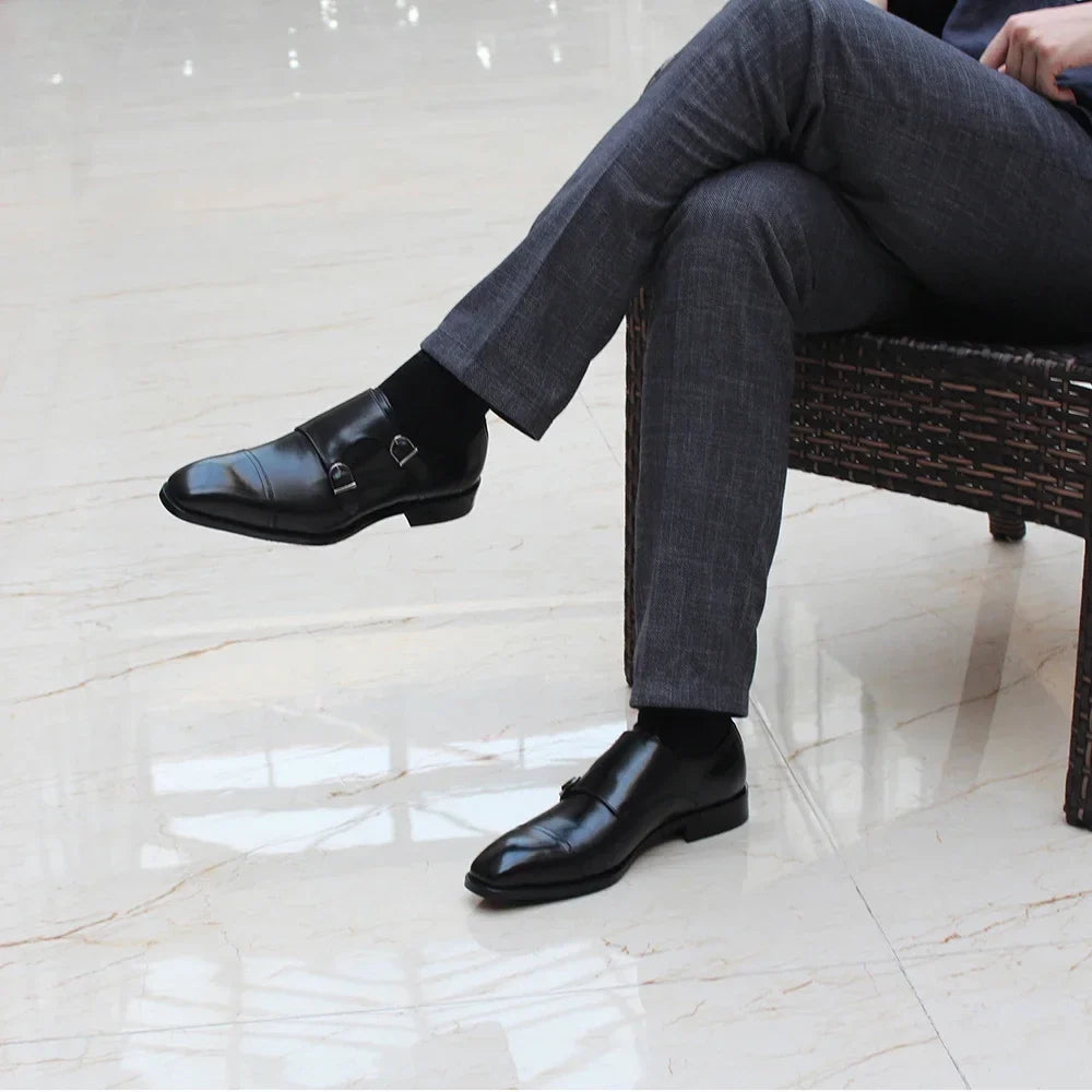 Genuine Leather Double Monk Strap Shoes for Men | Business and Formal Wear